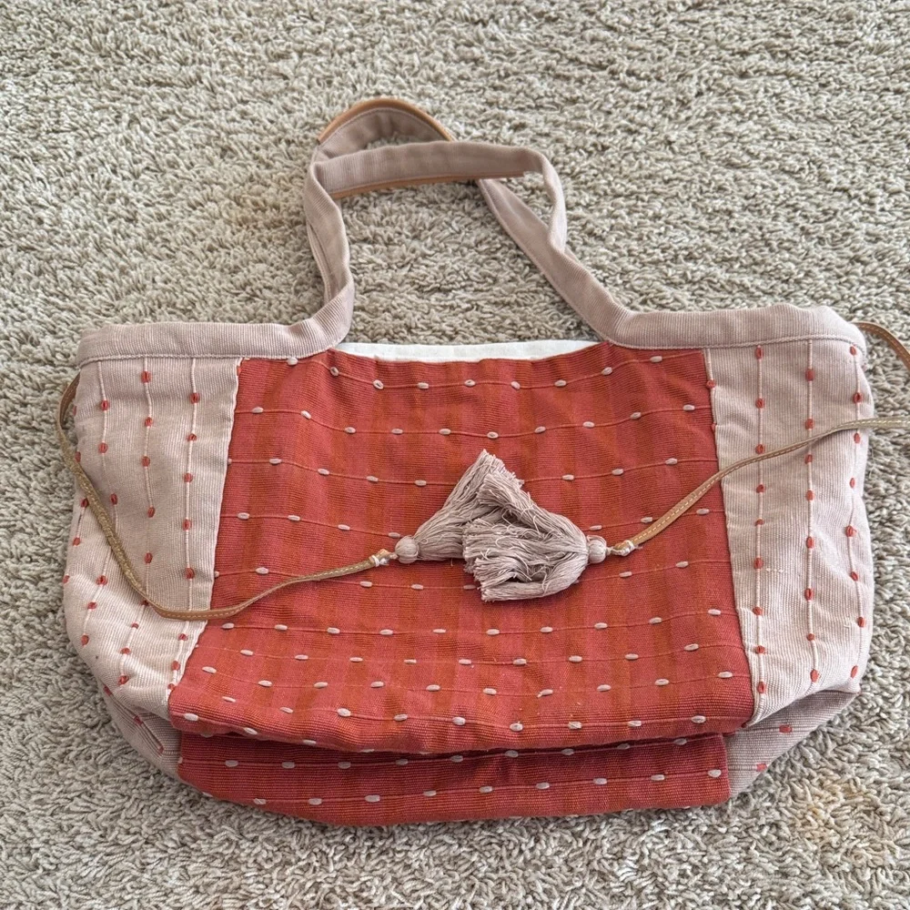 Mercado Global Rosa Tote Hand Woven Artisan Ginger Cream Boho Cotton Bag